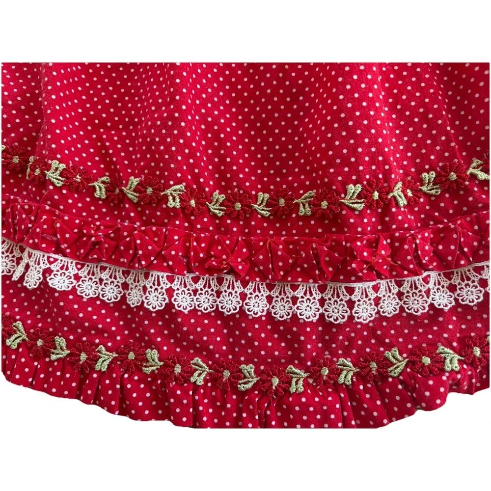 Vintage Red Polka Dot Prairie Apron Lace Trim Cottagecore Farmhouse Hostess